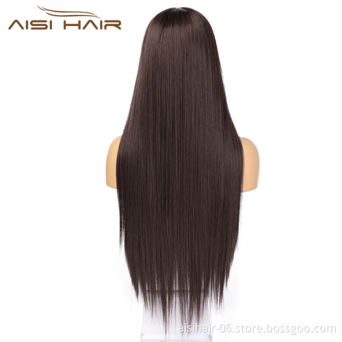 Aisi Hair Hot Selling Long Silky Straight Brown Wig Middle Part Swiss Lace Wig Cheap Synthetic Lace Front Wigs For Black Women